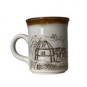 Bilton’s England Vintage Stoneware Village Scene Mug 8oz Thatched Cottage Tan